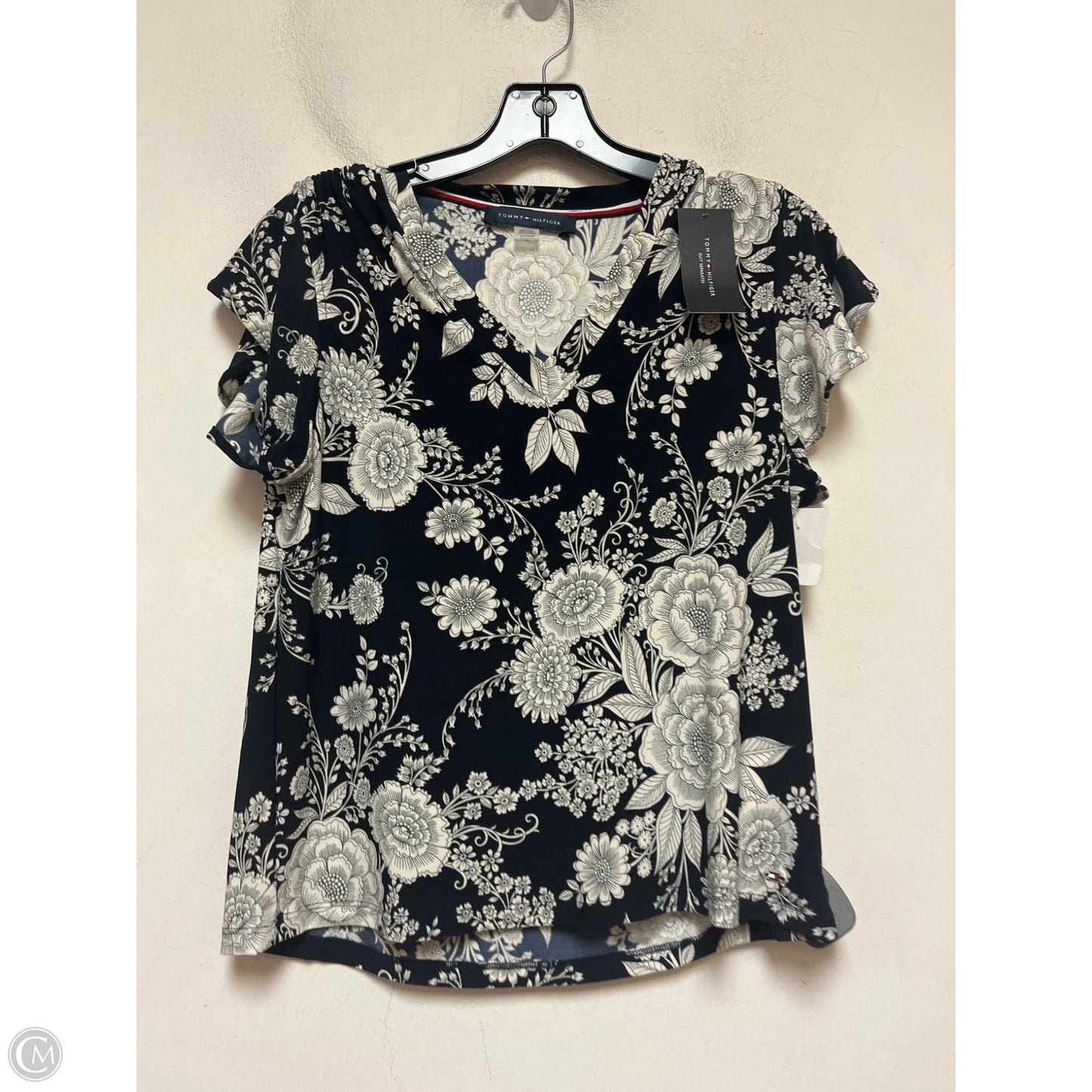 Top Short Sleeve By Tommy Hilfiger In Blue & White, Size: S