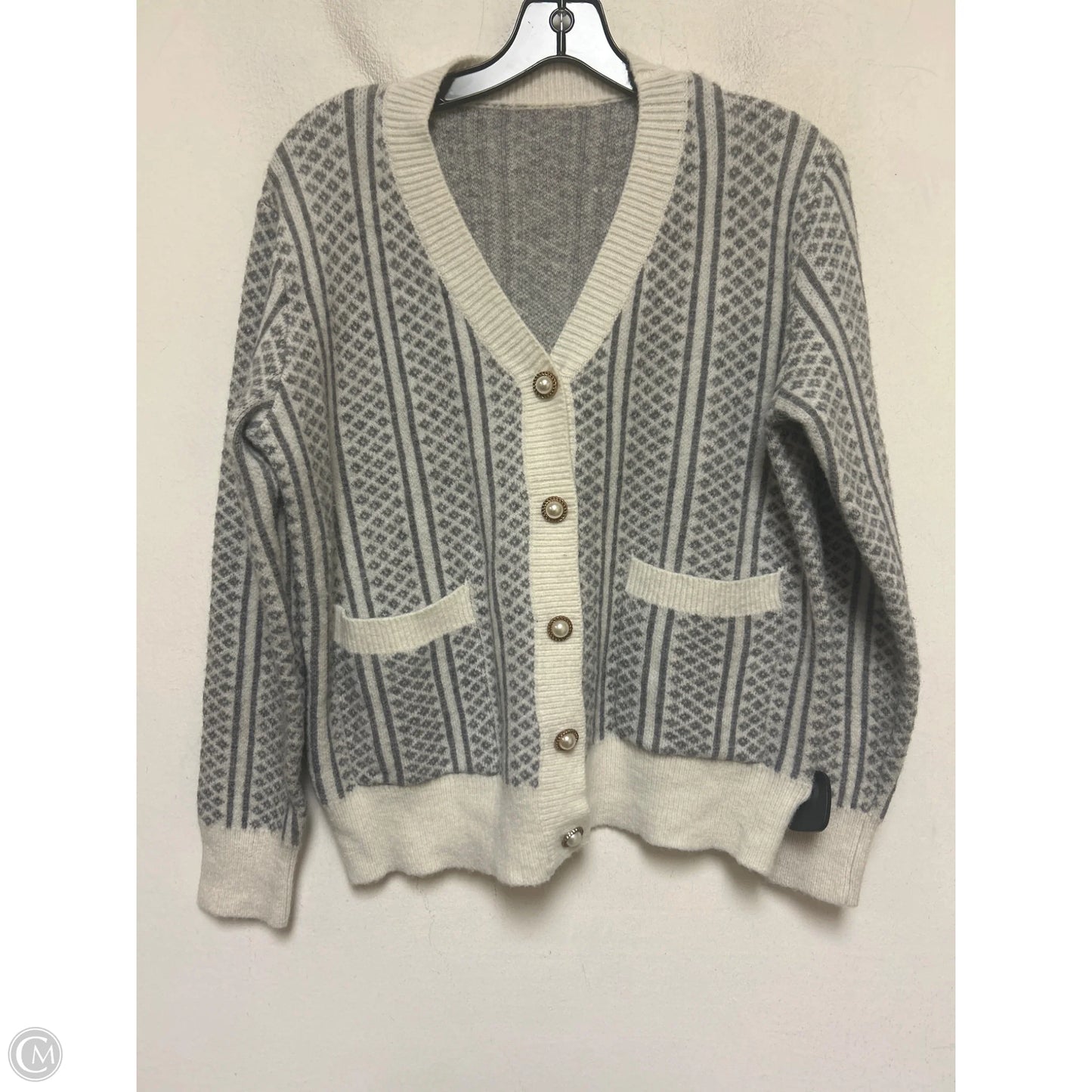 Sweater Cardigan By Shein In Grey & White, Size: Xl