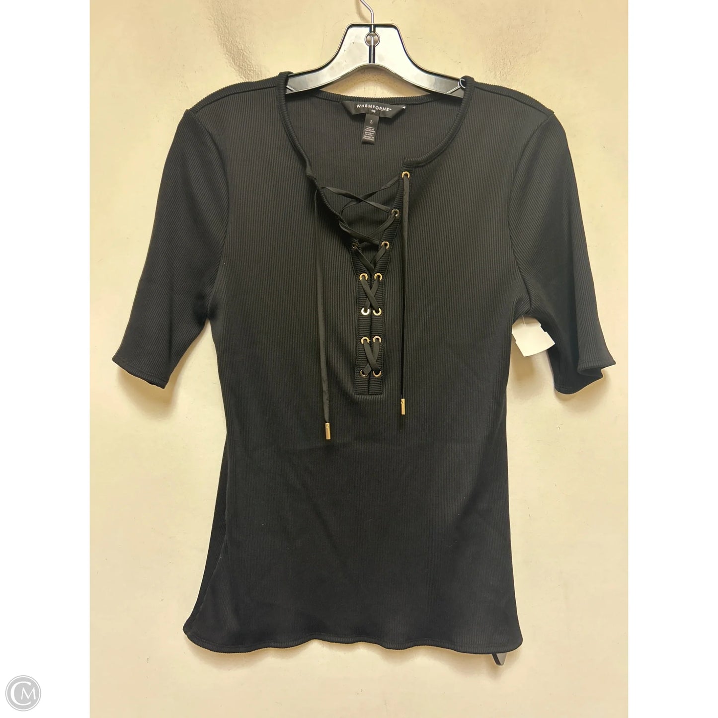 Top Short Sleeve By White House Black Market In Black, Size: L