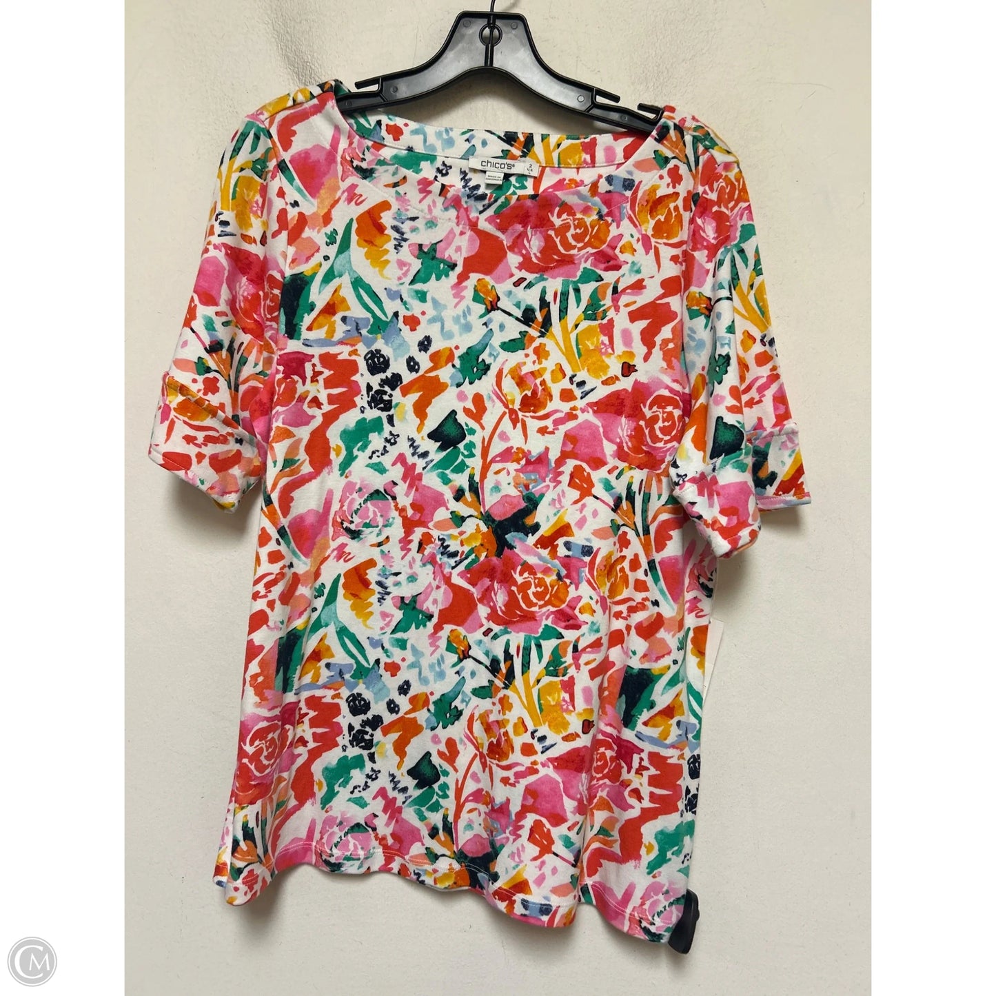 Top Short Sleeve Basic By Chicos In Multi-colored, Size: L