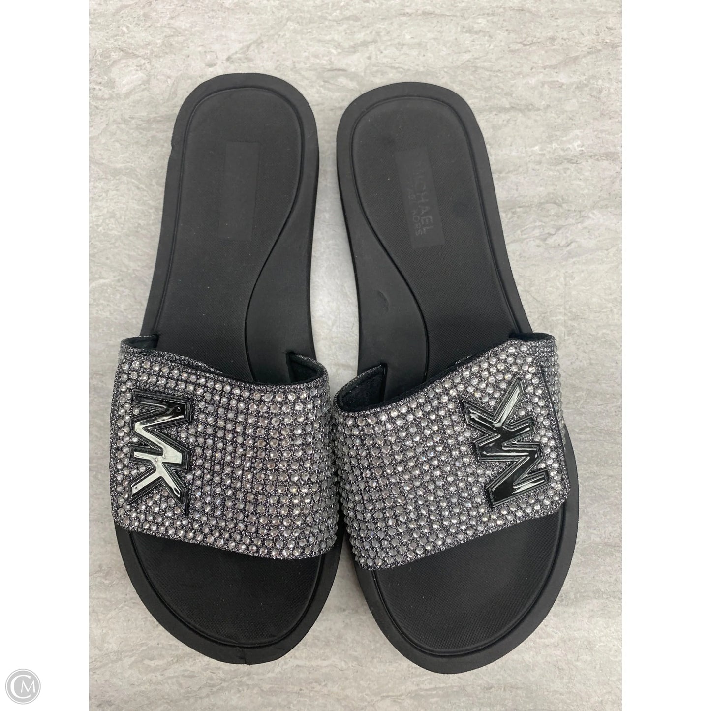 Sandals Flats By Michael By Michael Kors In Black & Silver, Size: 8