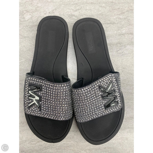 Sandals Flats By Michael By Michael Kors In Black & Silver, Size: 8
