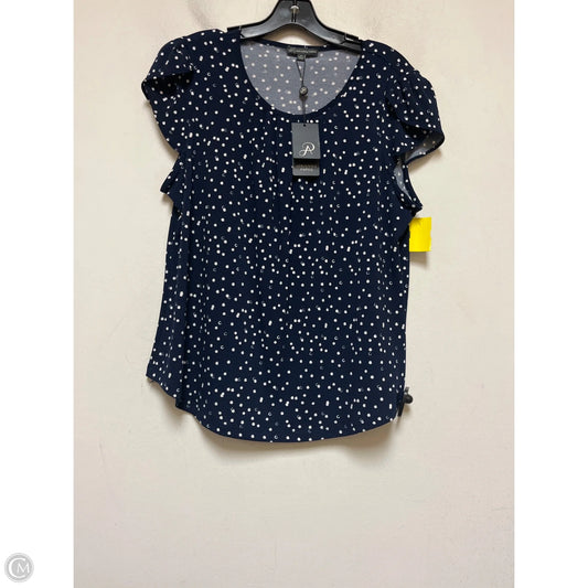 Top Short Sleeve By Adrianna Papell In Blue & White, Size: M