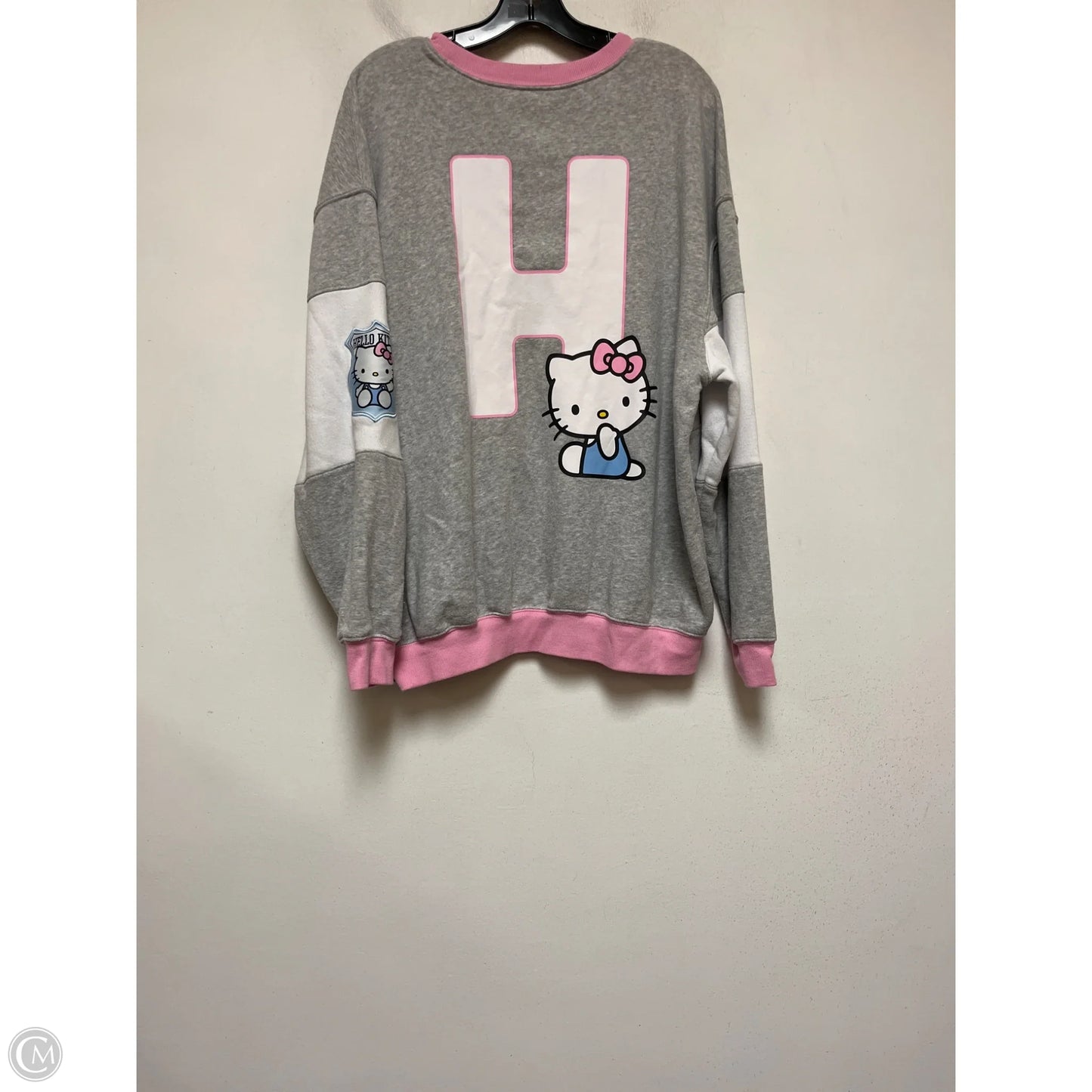 Sweatshirt Crewneck By Clothes Mentor In Grey & Pink, Size: Xxl
