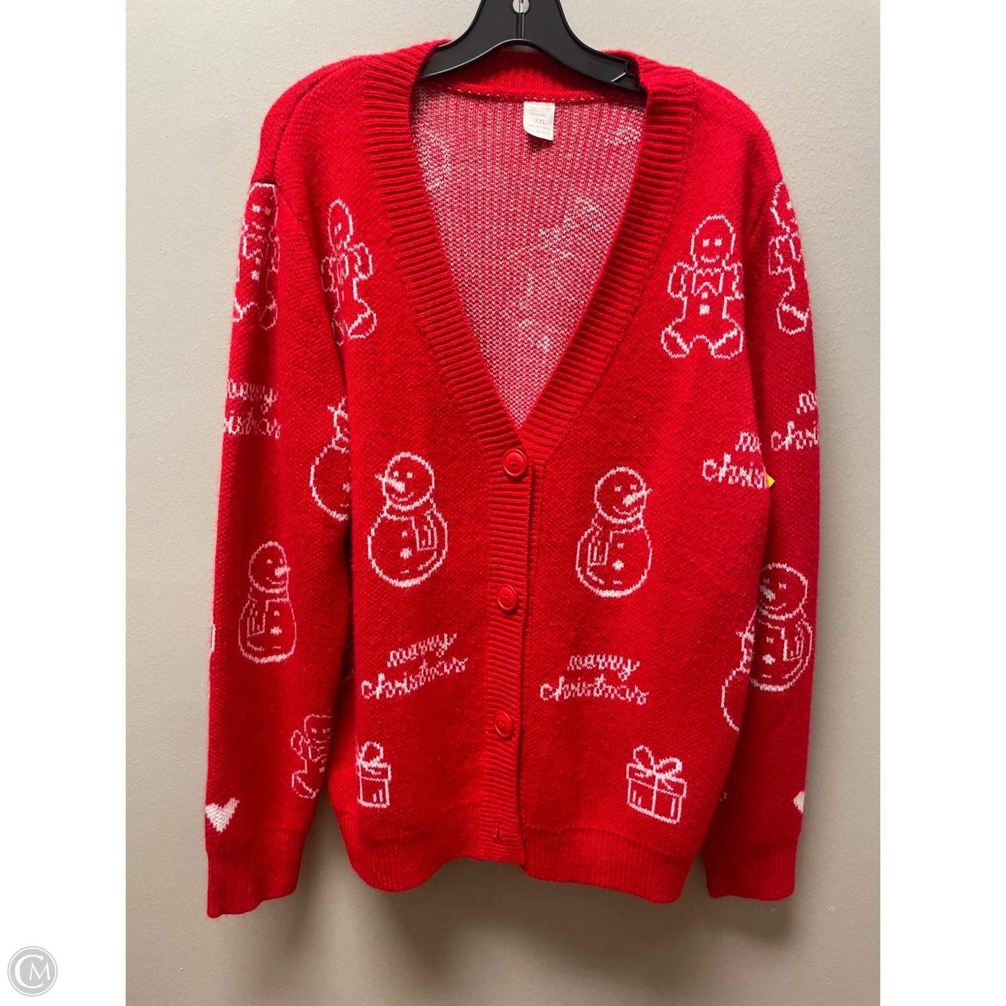 Sweater Cardigan By Clothes Mentor In Red & White, Size: Xxl