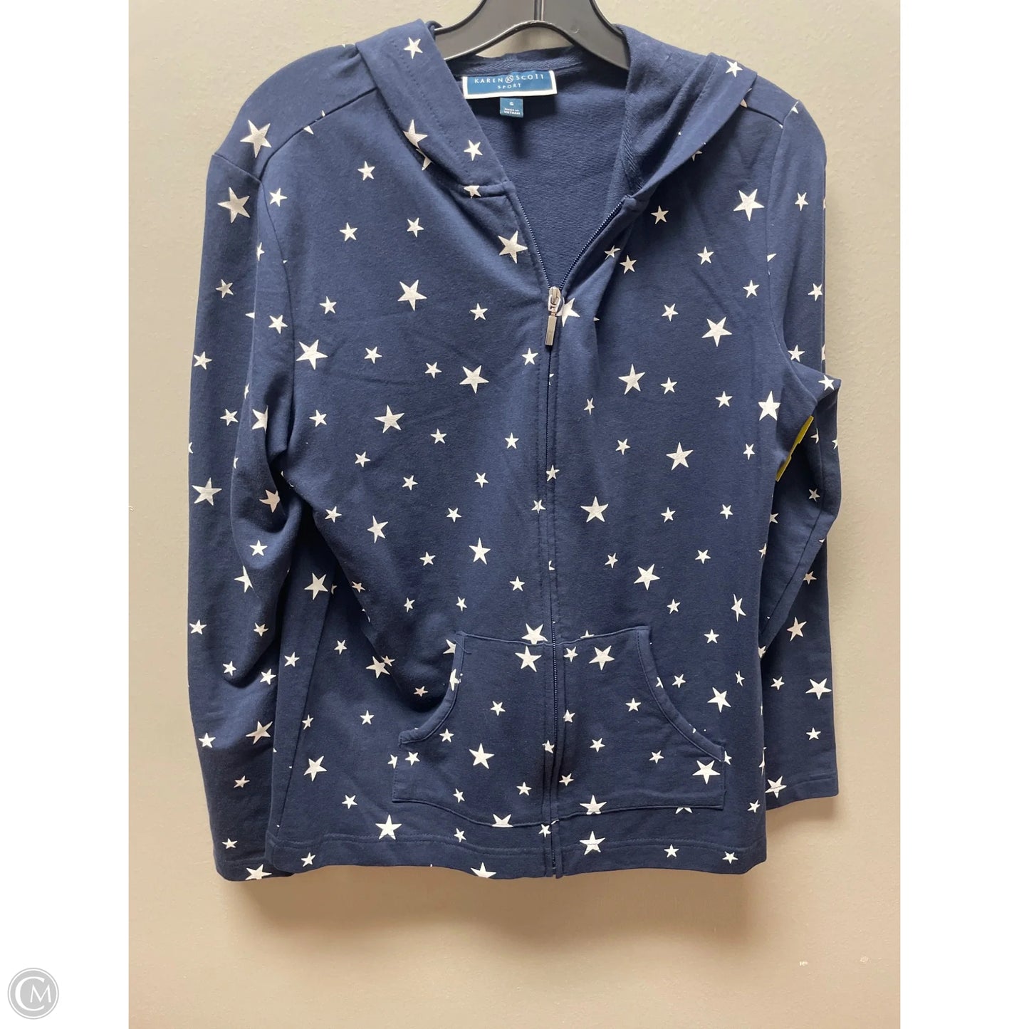 Sweatshirt Hoodie By Karen Scott In Blue & White, Size: S