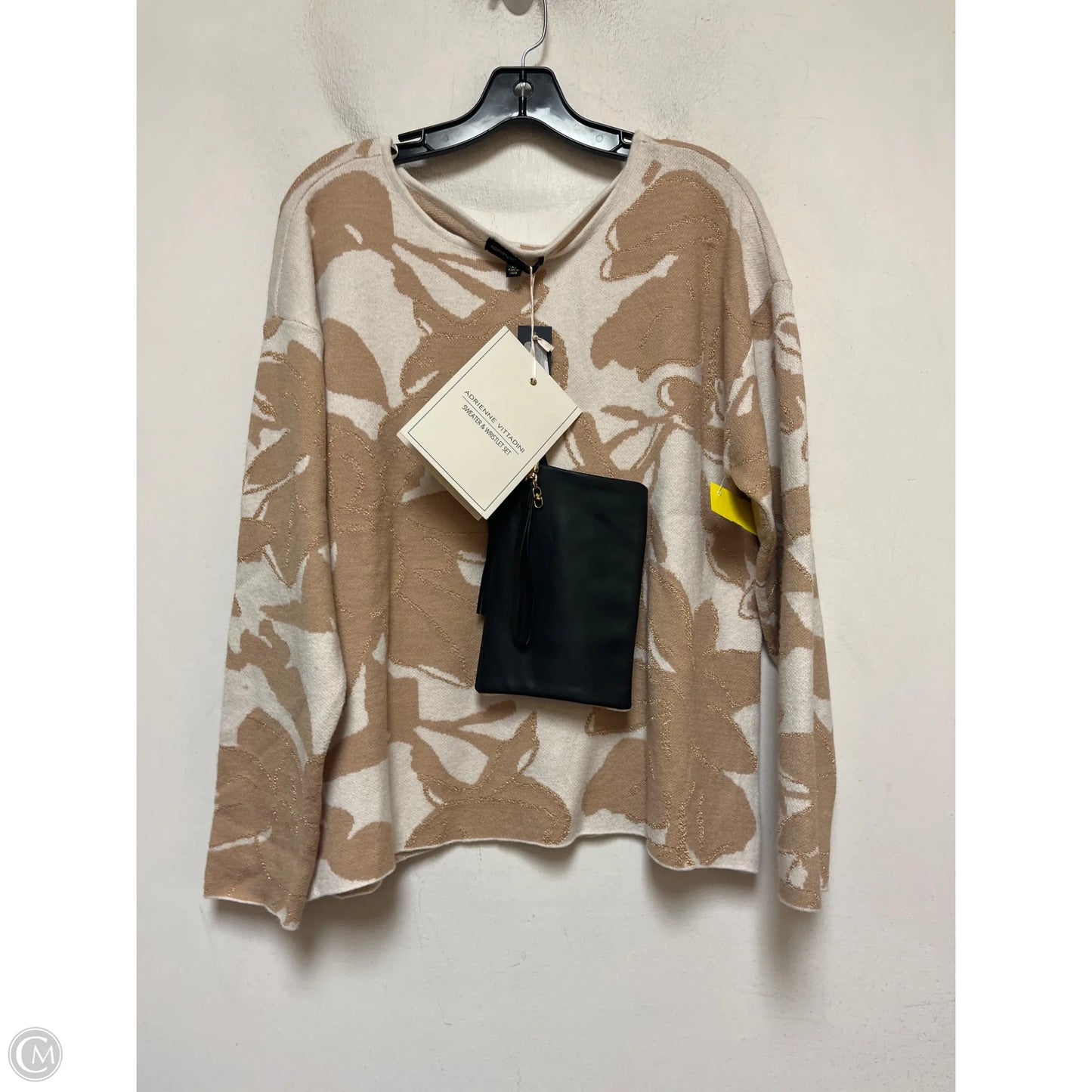 Sweater By Adrienne Vittadini In Tan & White, Size: Xl