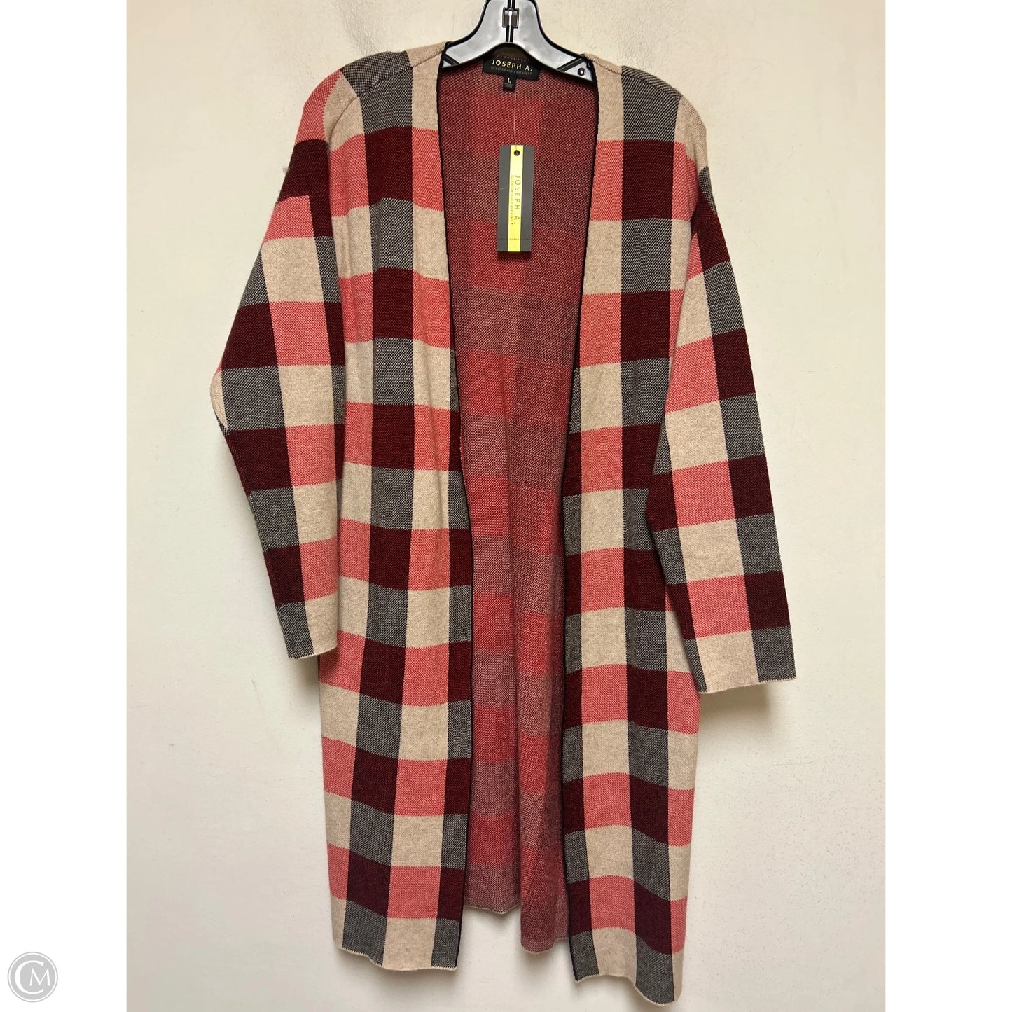 Sweater Cardigan By Joseph A. In Plaid Pattern, Size: L