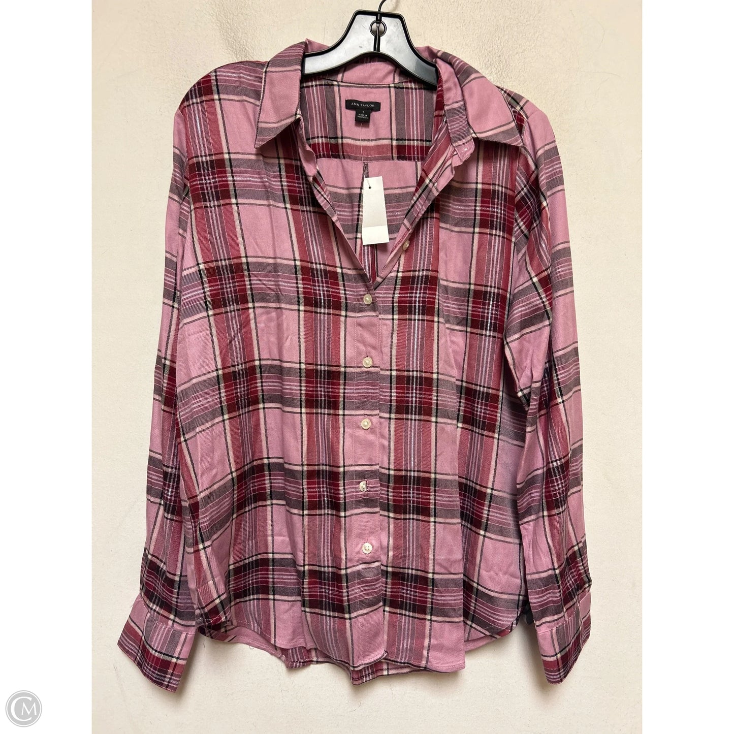 Top Long Sleeve By Ann Taylor In Plaid Pattern, Size: S