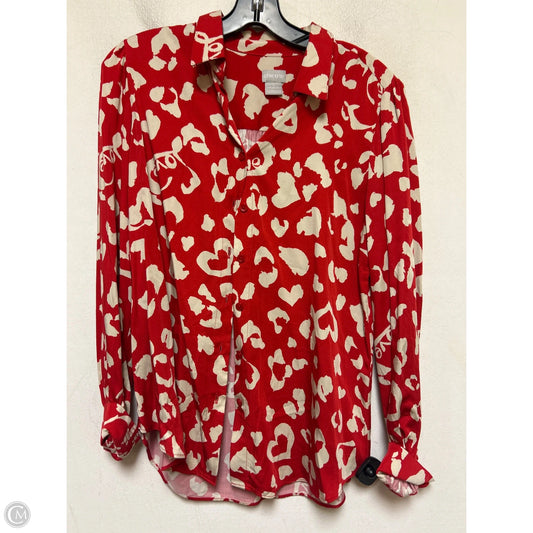 Top Long Sleeve By Chicos In Grey & Red, Size: S