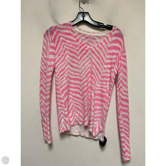 Top Long Sleeve Designer By Lilly Pulitzer In Pink & White, Size: Xs
