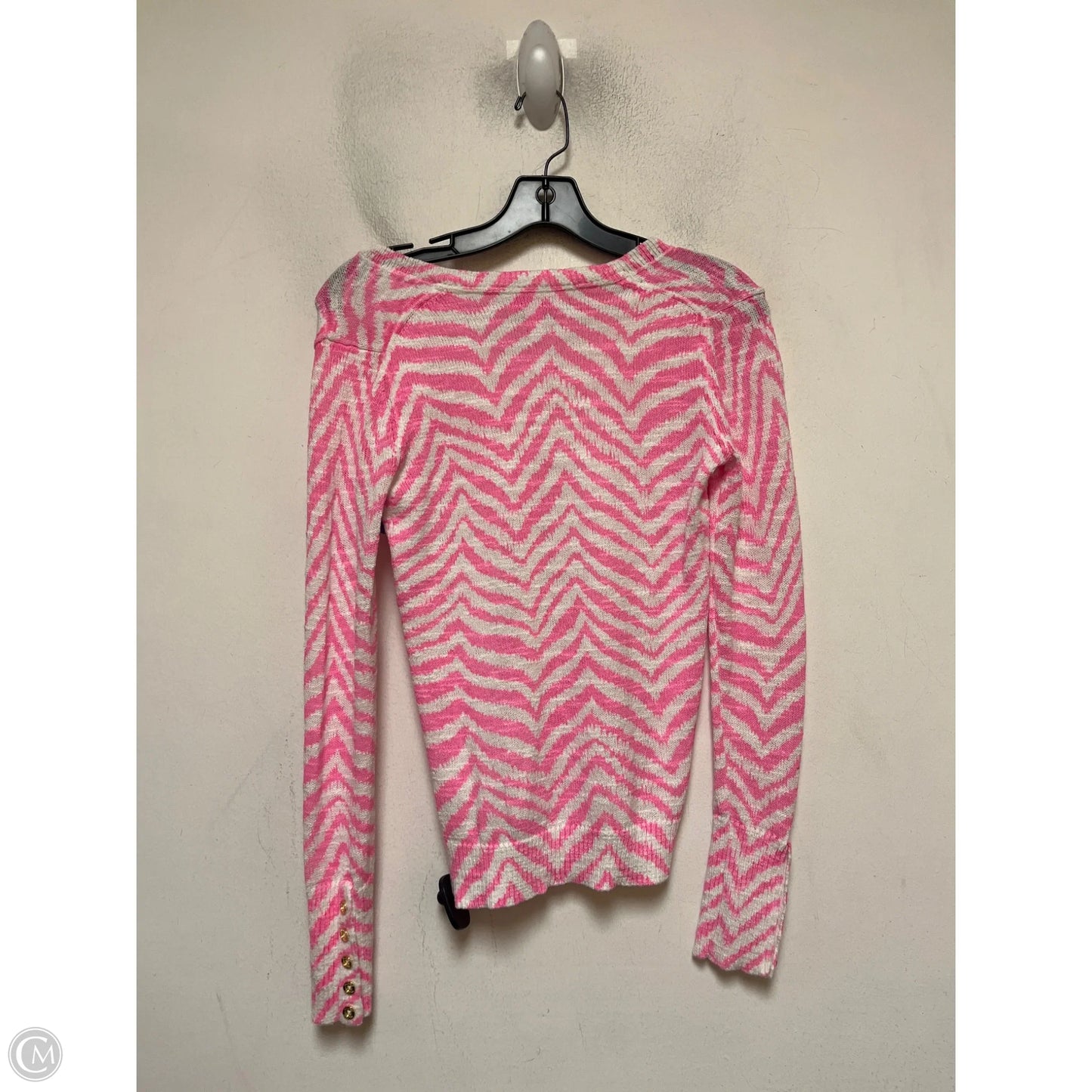 Top Long Sleeve Designer By Lilly Pulitzer In Pink & White, Size: Xs