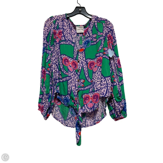Top Long Sleeve By Anthropologie In Green & Purple, Size: S