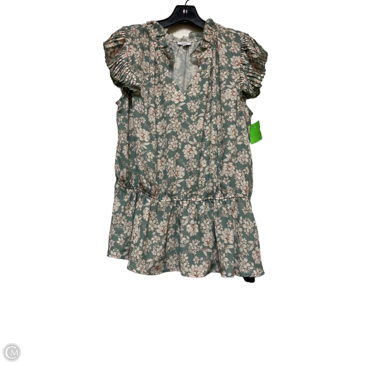 Top Short Sleeve By Voy In Cream & Green, Size: L