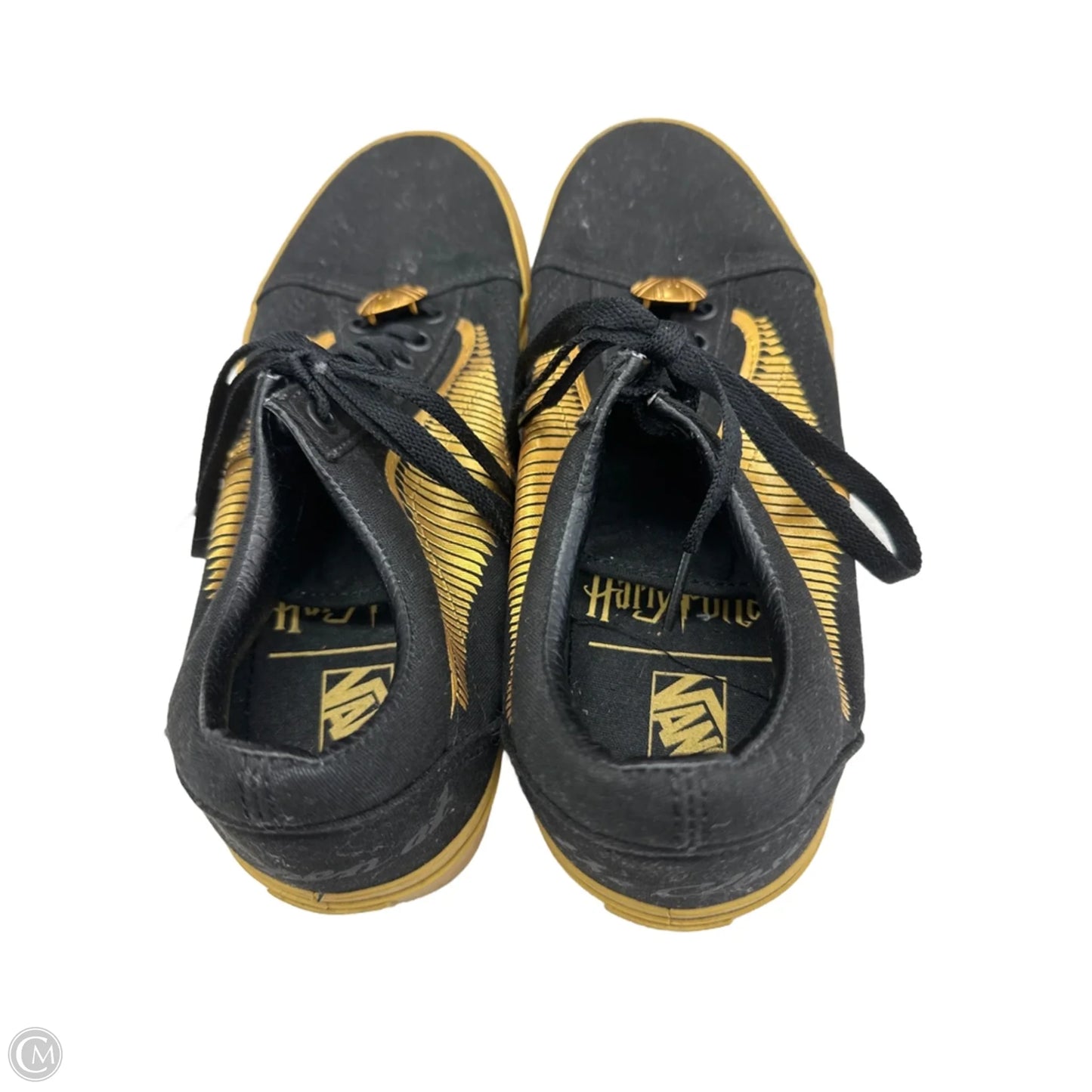 Shoes Sneakers By Vans In Black & Gold, Size: 9.5