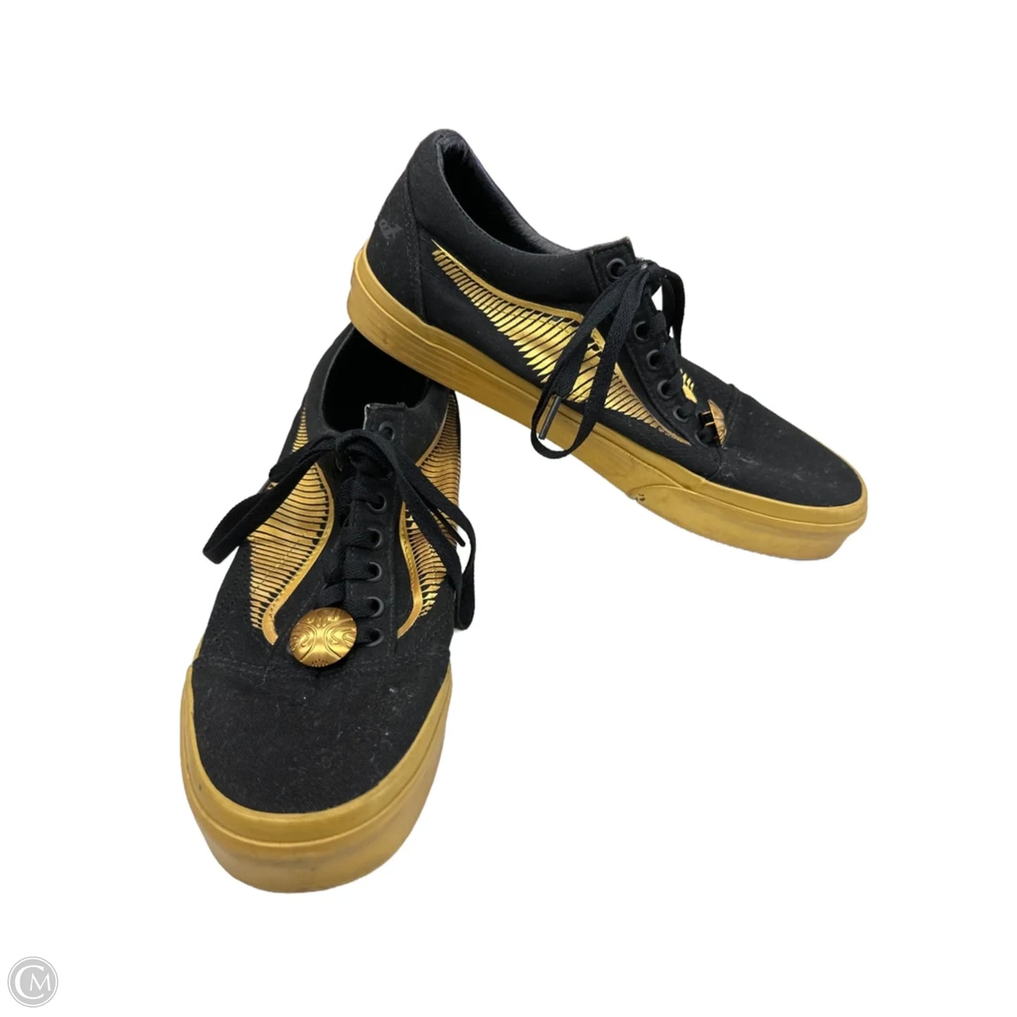 Shoes Sneakers By Vans In Black & Gold, Size: 9.5