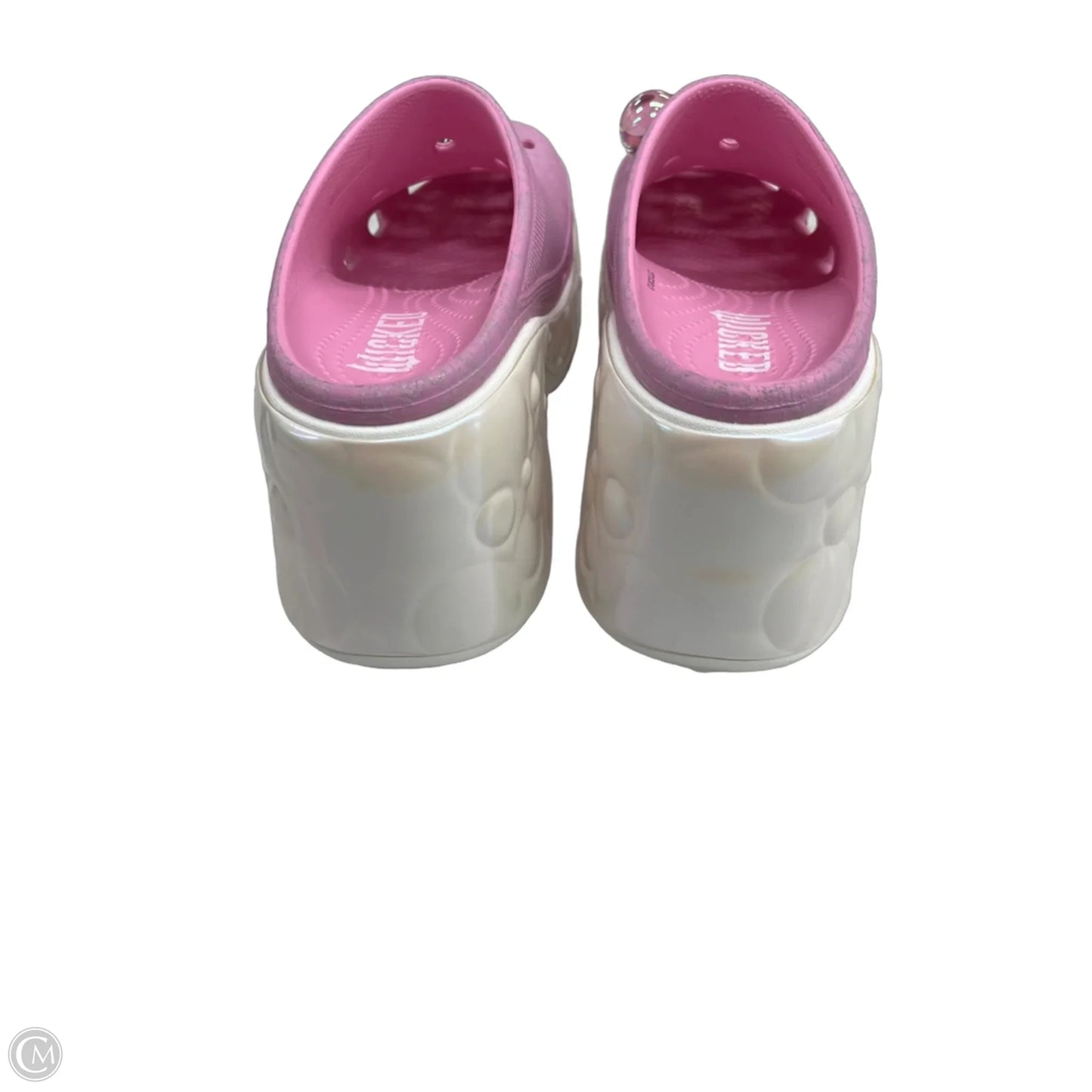 Shoes Heels Platform By Crocs In Pink & White, Size: 9