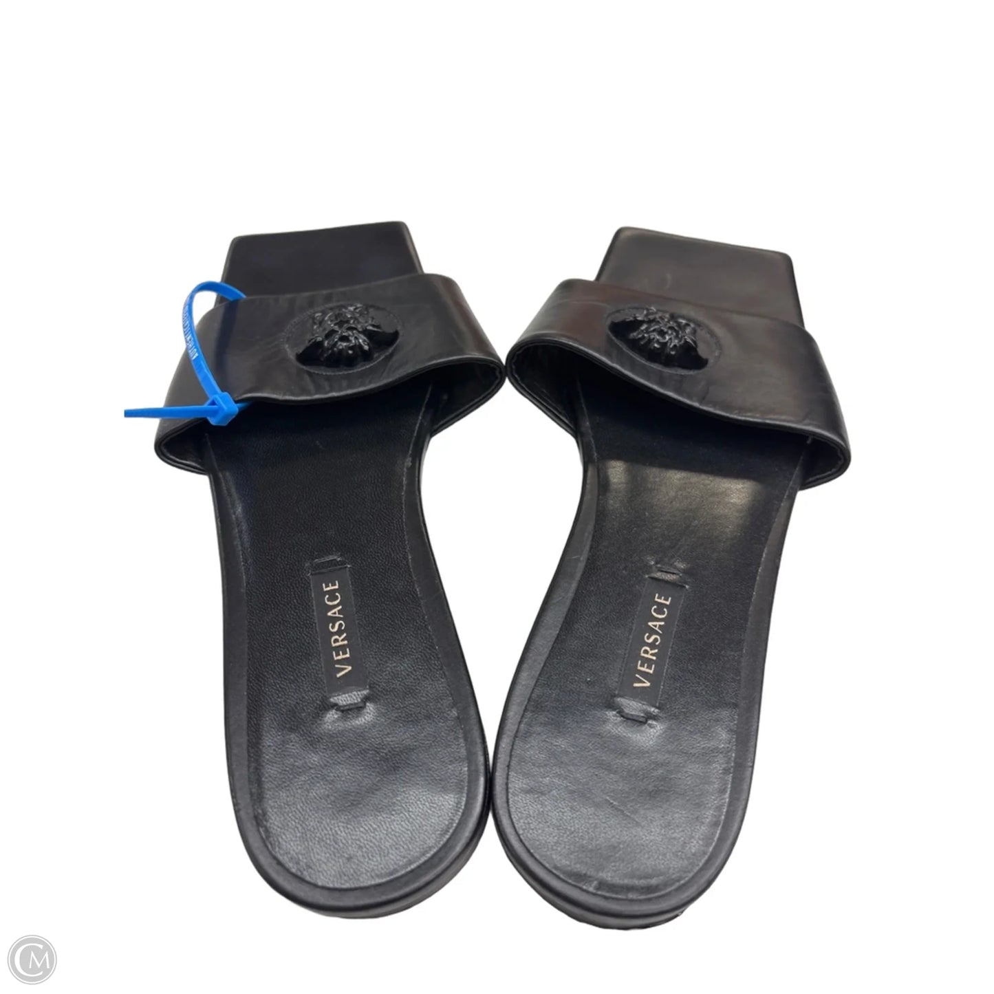 Sandals Luxury Designer By Versace In Black, Size: 8