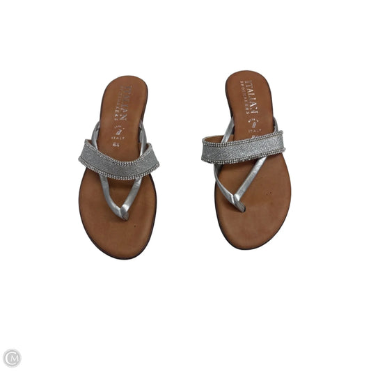 Sandals Flats By Italian Shoemakers In Brown & Silver, Size: 8.5