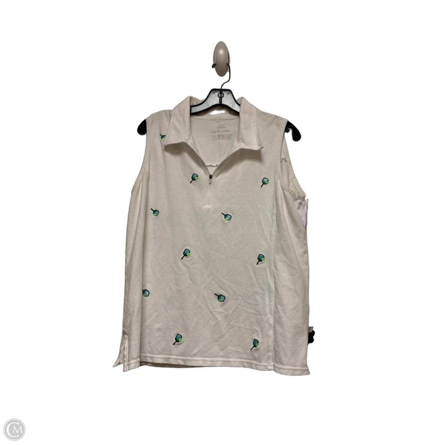 Top Sleeveless By Talbots In Green & White, Size: L