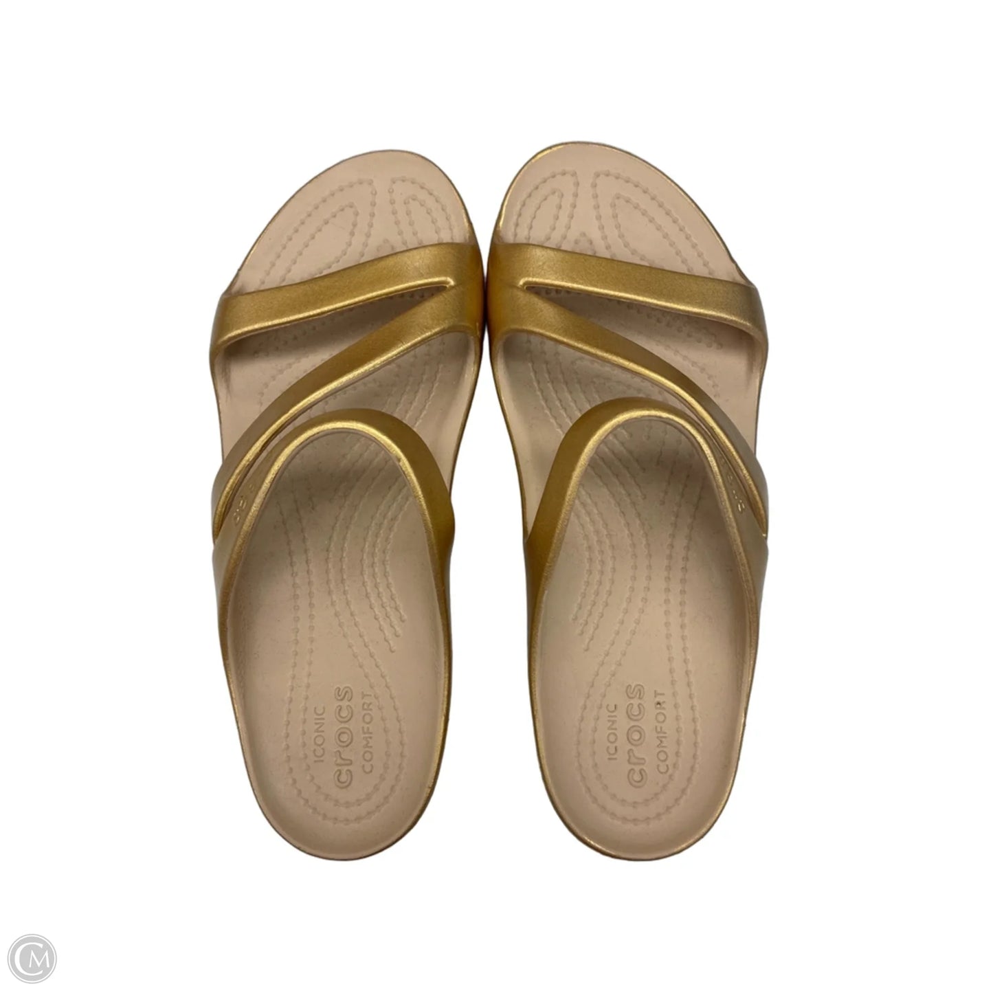 Sandals Flats By Crocs In Gold & Tan, Size: 8
