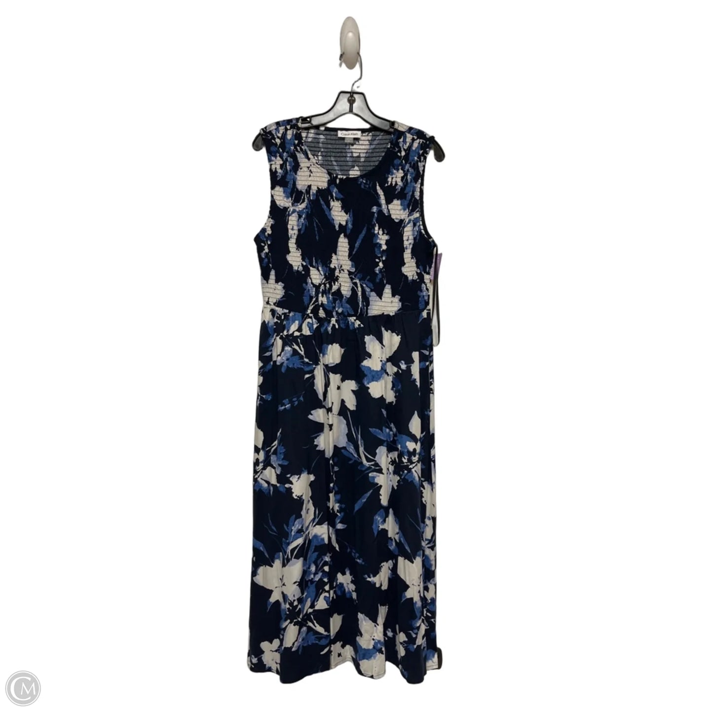 Dress Casual Maxi By Calvin Klein In Blue & White, Size: M