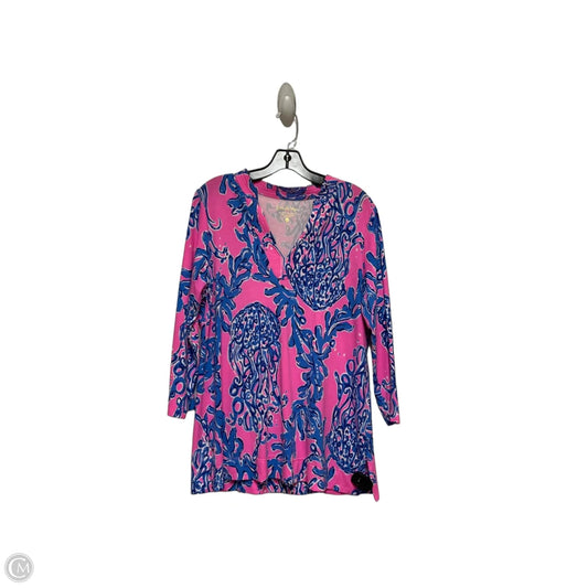 Top Long Sleeve Designer By Lilly Pulitzer In Blue & Pink, Size: M