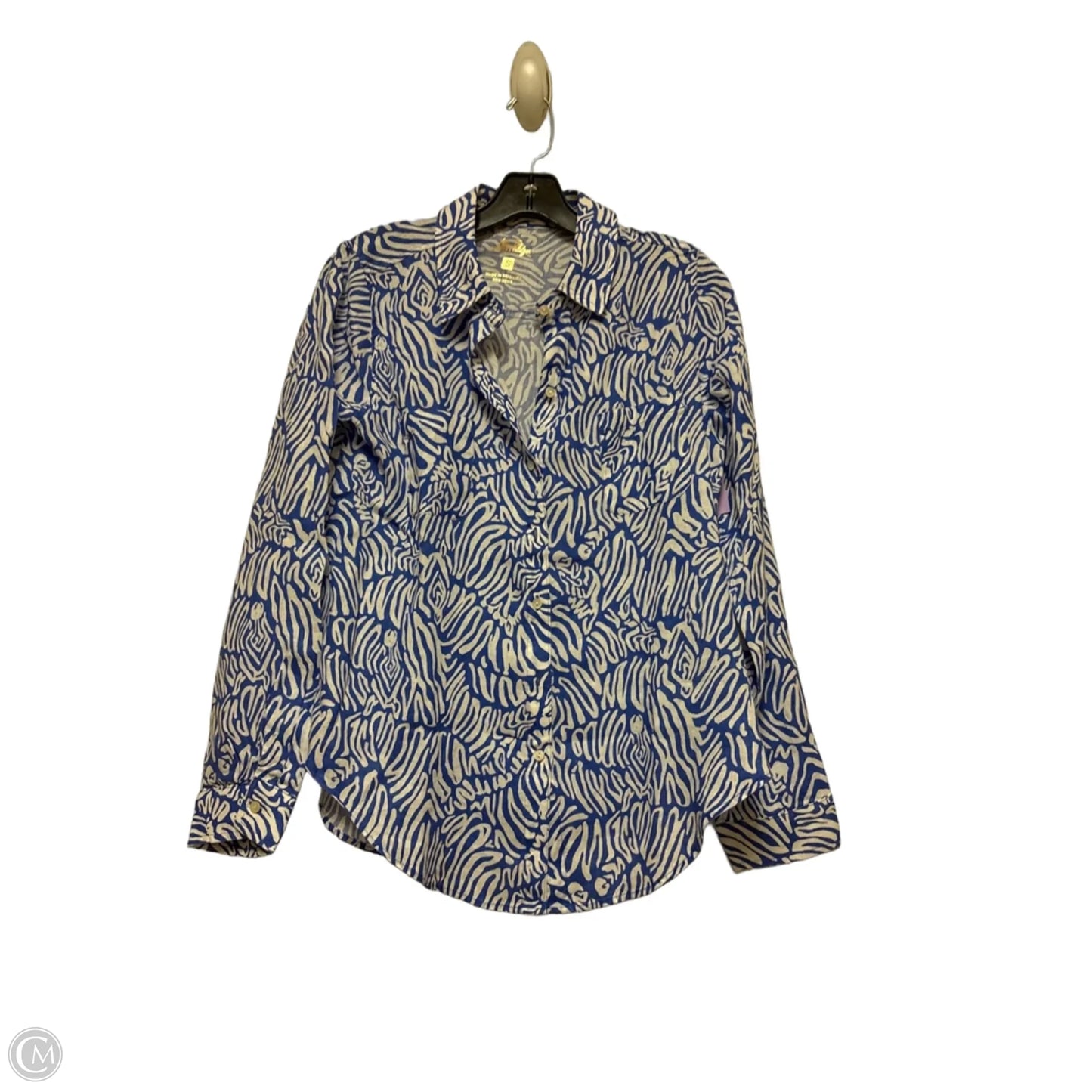 Top Long Sleeve Designer By Lilly Pulitzer In Blue & White, Size: S