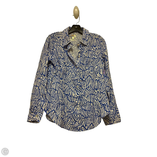 Top Long Sleeve Designer By Lilly Pulitzer In Blue & White, Size: S