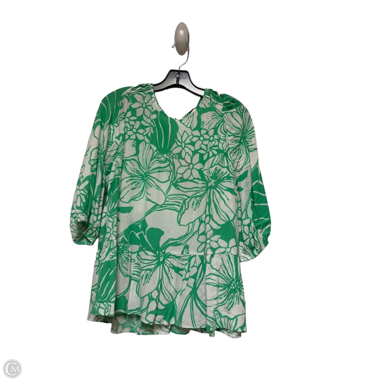 Top Short Sleeve Designer By Lilly Pulitzer In Green & White, Size: M