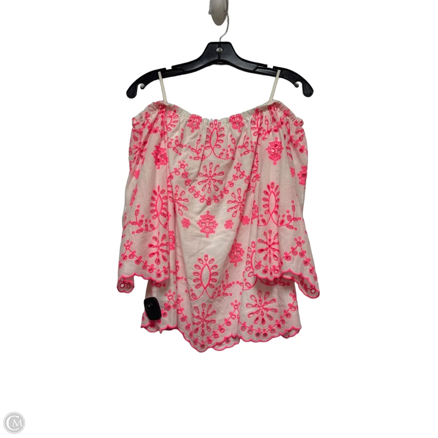 Top Short Sleeve Designer By Lilly Pulitzer In Pink & White, Size: M