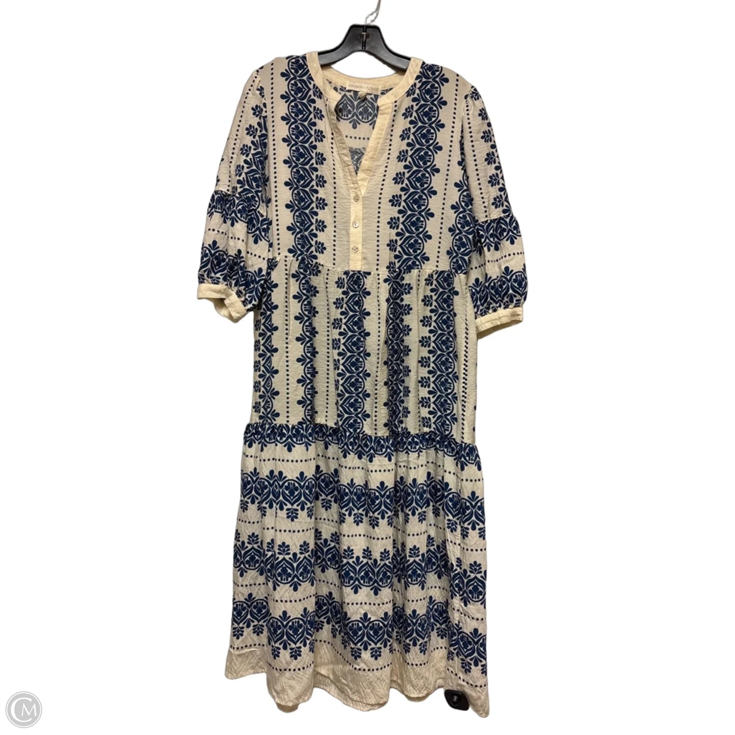 Dress Casual Midi By Figuero & Flower In Blue & Cream, Size: L
