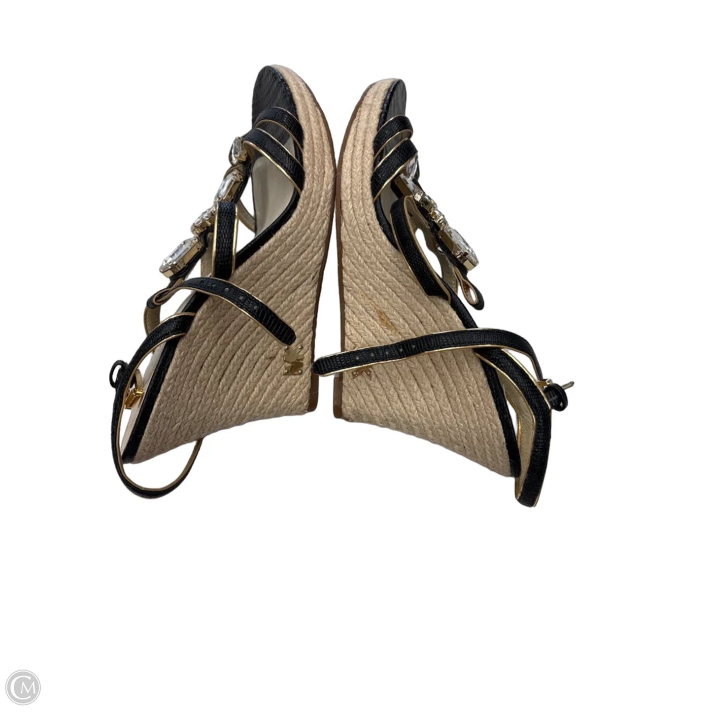 Sandals Heels Wedge By Michael By Michael Kors In Black & Gold, Size: 8.5