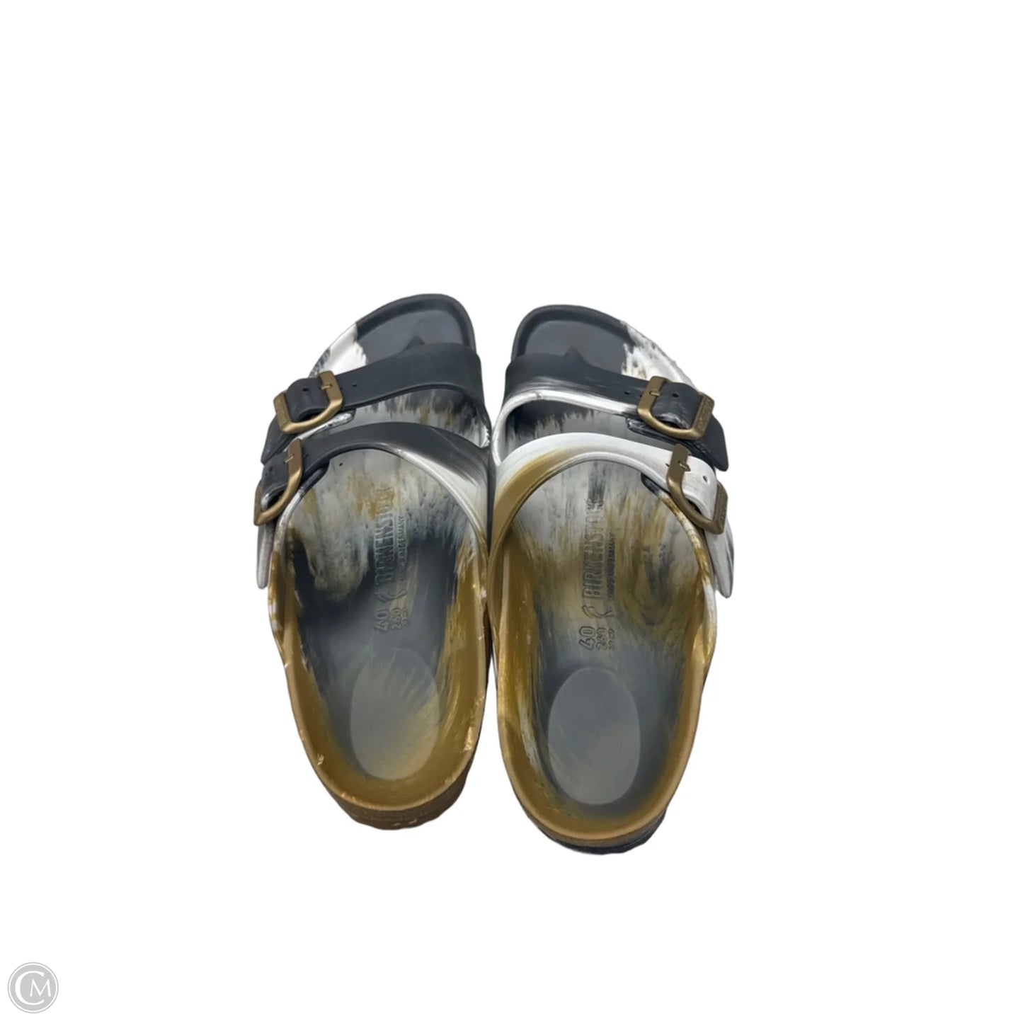 Sandals Flats By Birkenstock In Gold & Grey, Size: 9