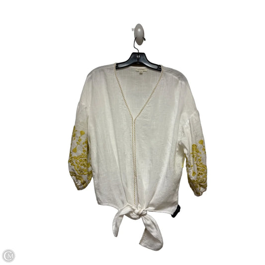 Top Short Sleeve By Max Studio In White & Yellow, Size: M