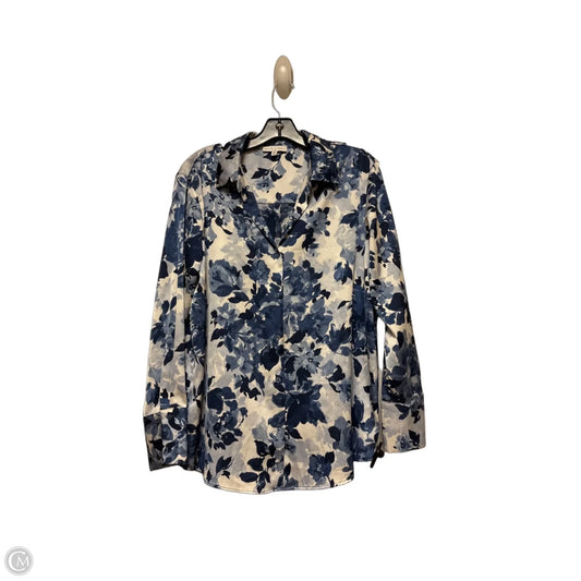Top Long Sleeve By Maison Damelie In Blue & White, Size: L