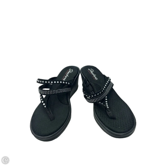 Sandals Heels Wedge By Skechers In Black, Size: 8