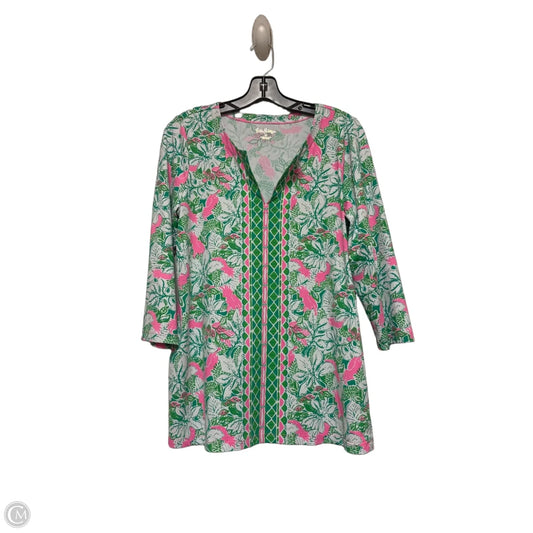 Top Long Sleeve Designer By Lilly Pulitzer In Green & Pink, Size: M