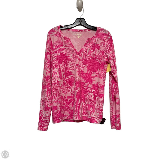 Top Long Sleeve Designer By Lilly Pulitzer In Pink & White, Size: S