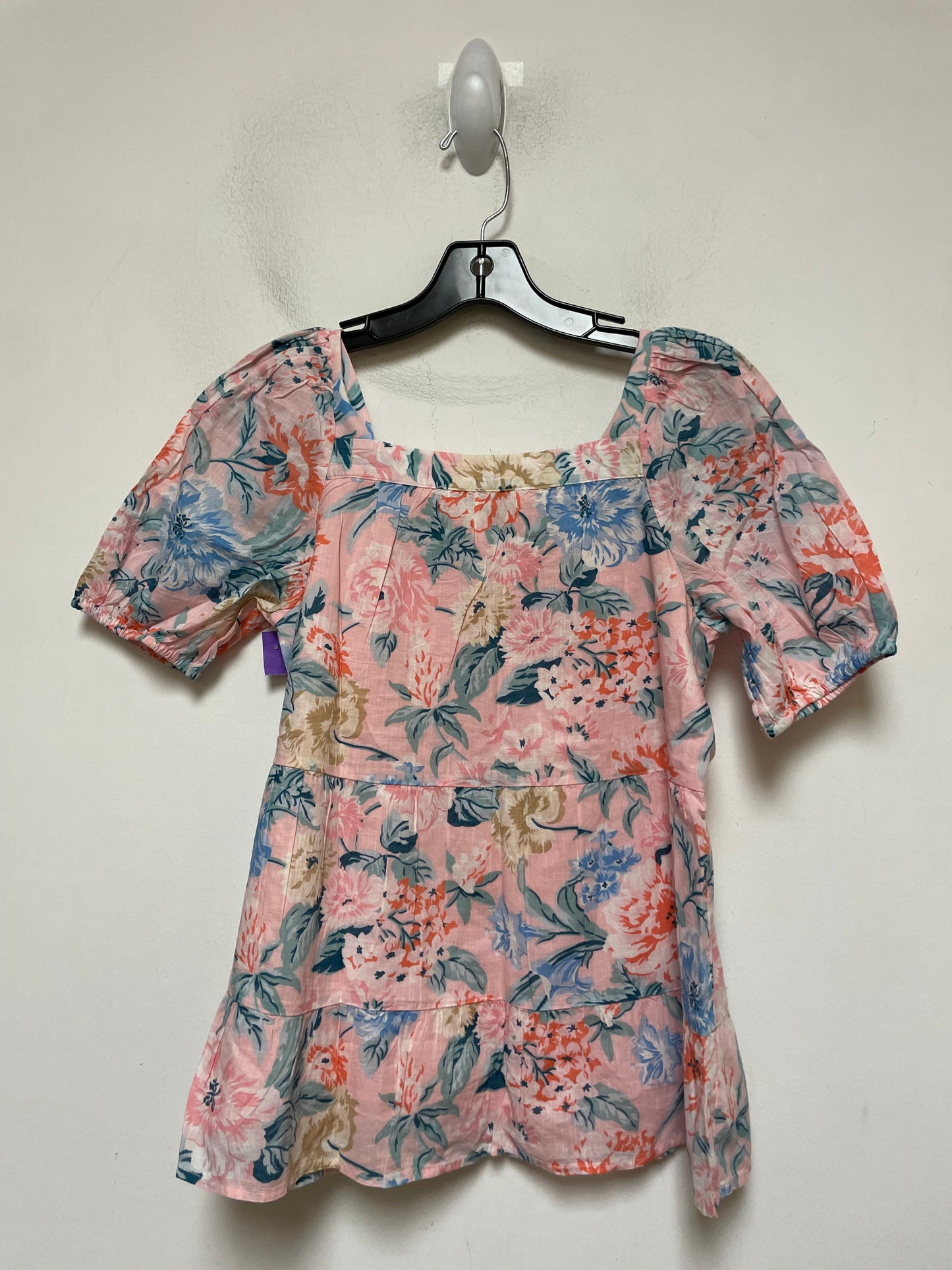 Floral Print Top Short Sleeve Loft, Size Xs