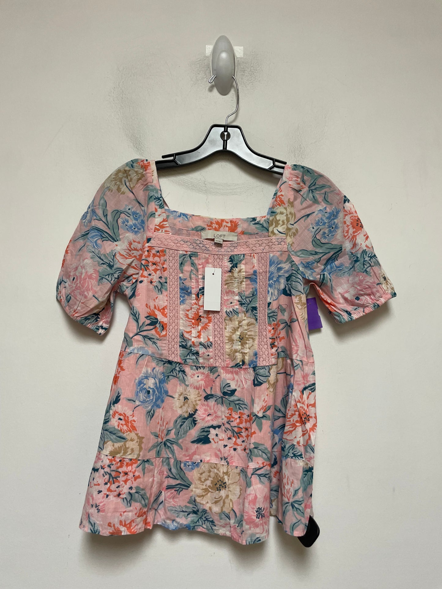 Floral Print Top Short Sleeve Loft, Size Xs