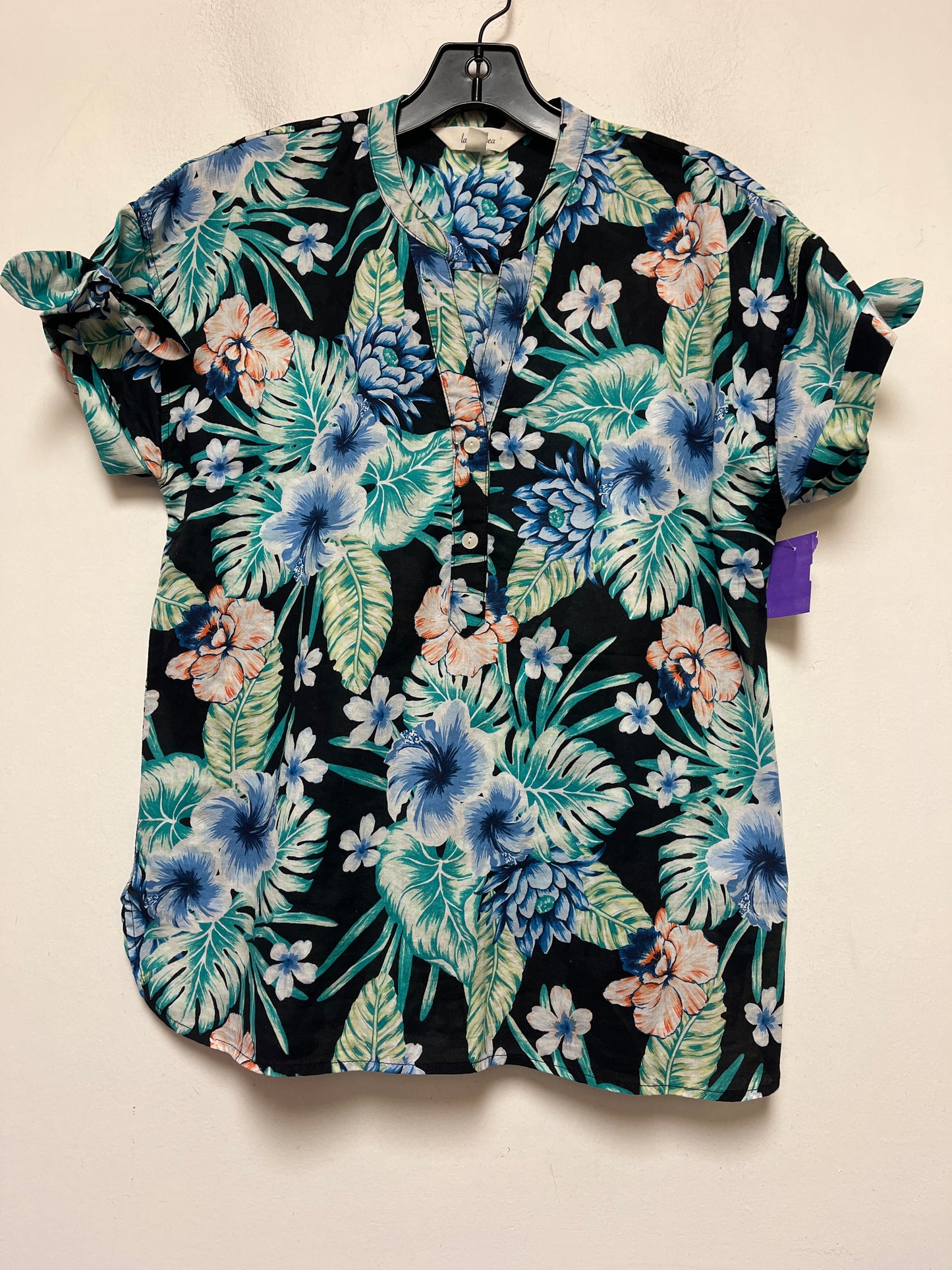 Tropical Print Top Short Sleeve Clothes Mentor, Size S