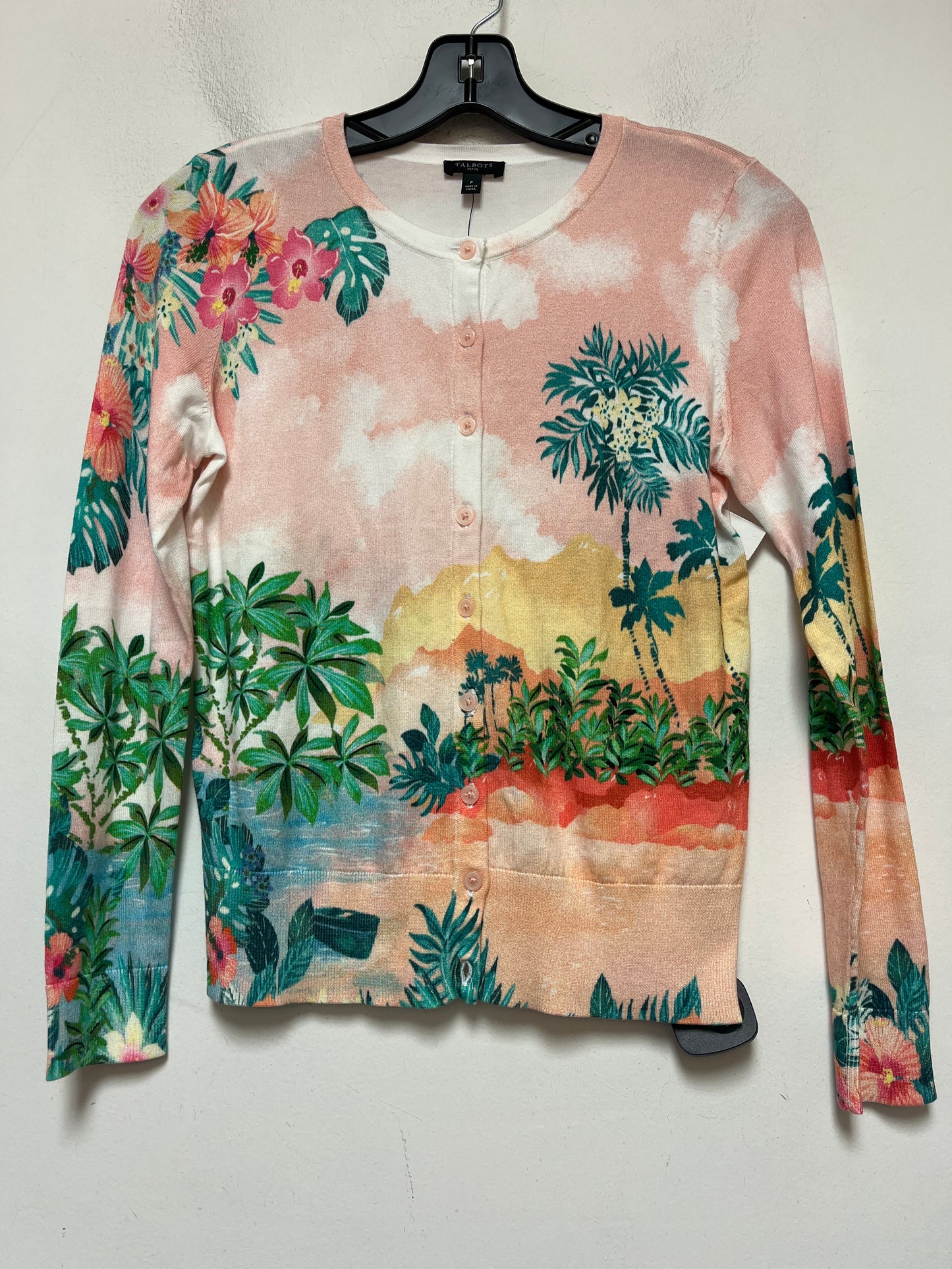 Tropical Print Sweater Cardigan Talbots, Size Petite   S