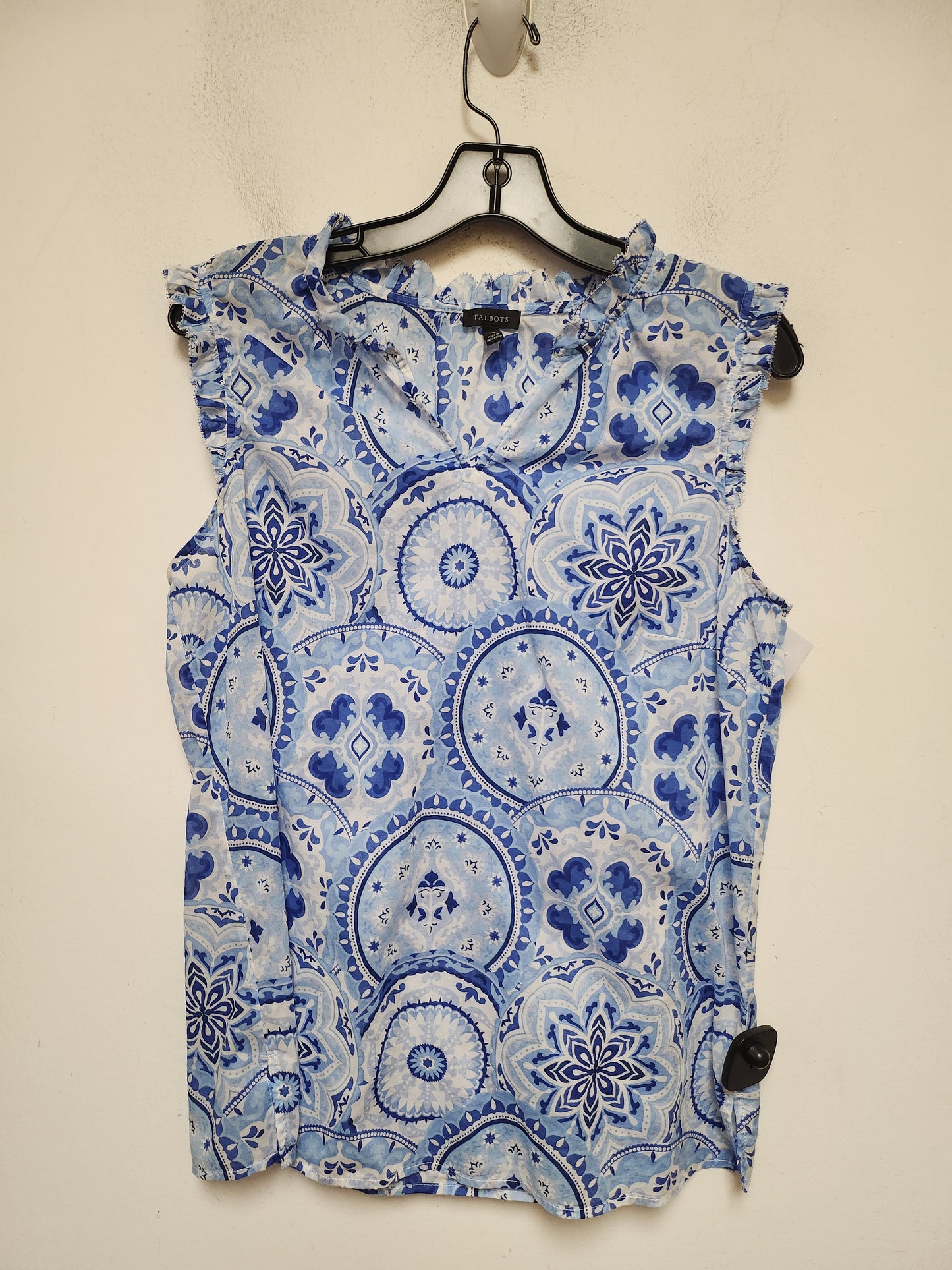 Top Sleeveless By Talbots In Blue & White, Size: M