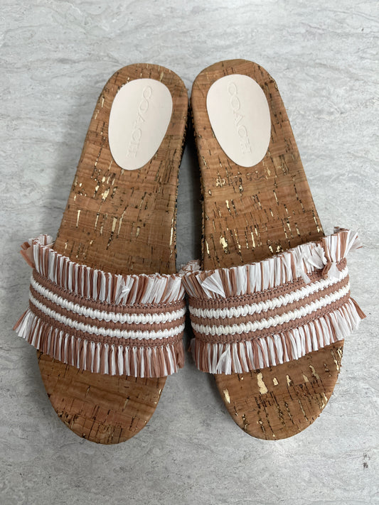 Sandals Designer By Coach In Tan & White, Size: 8.5