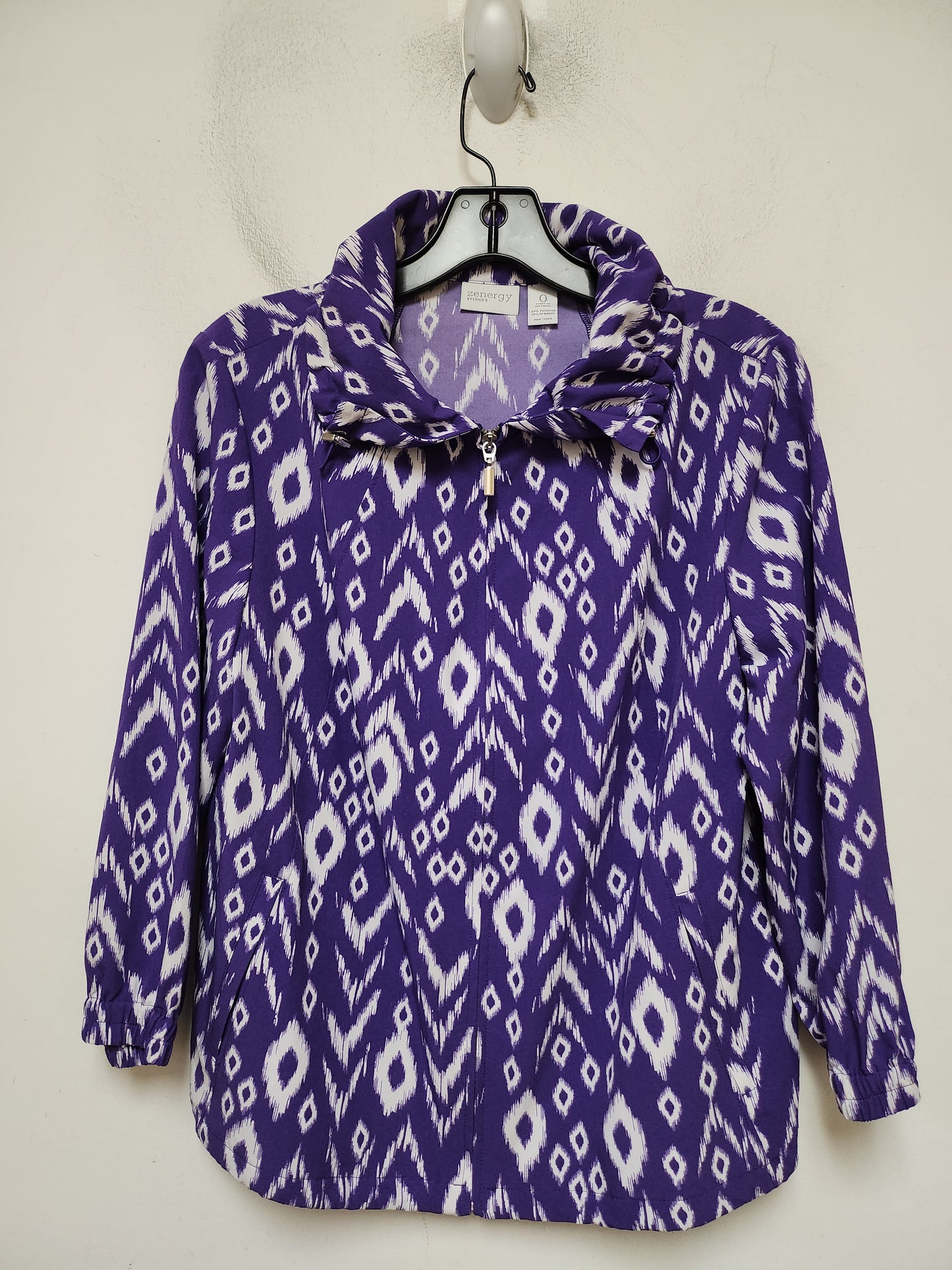 Athletic Jacket By Chicos In Purple & White, Size: S