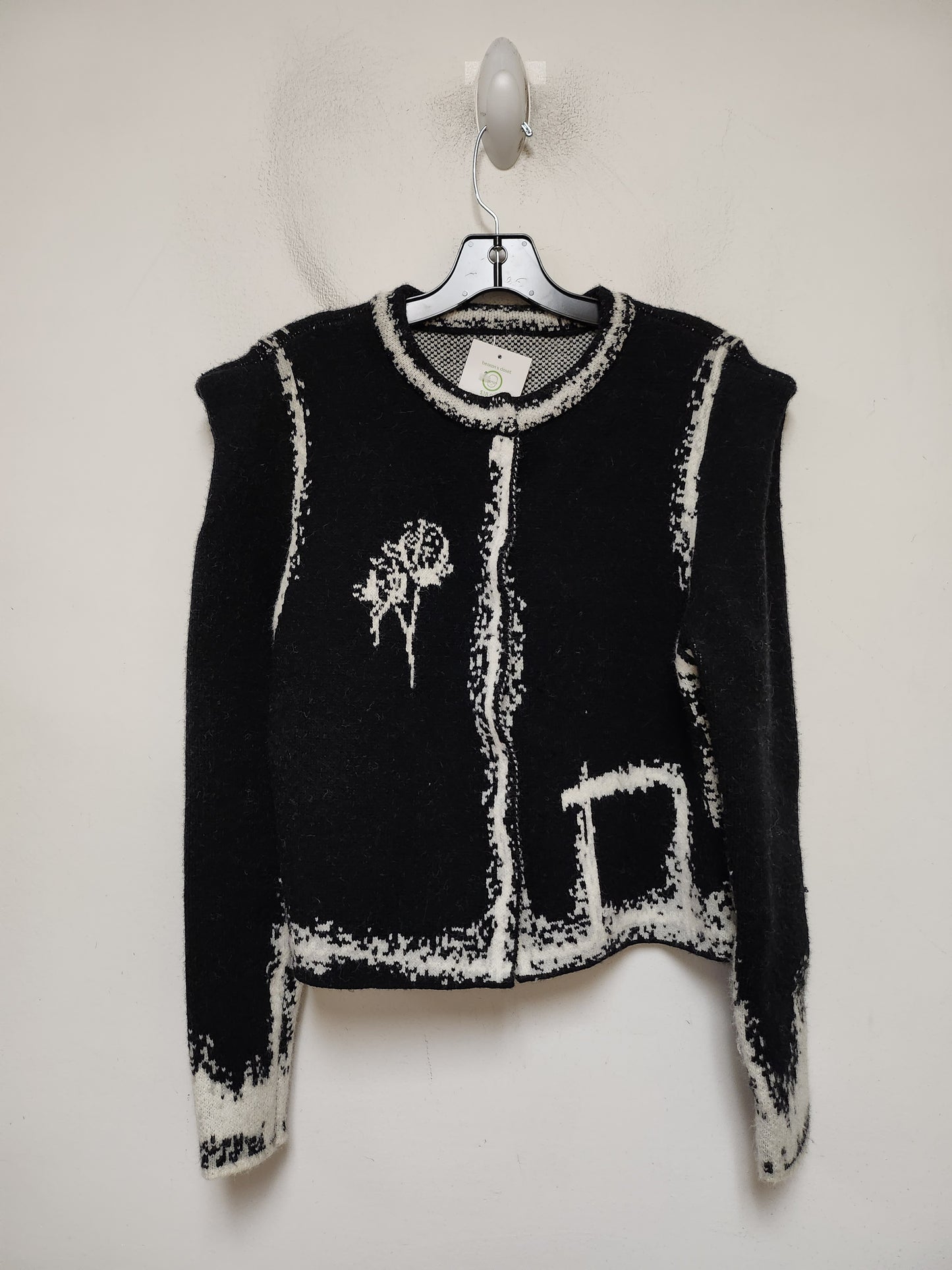 Sweater Cardigan By Clothes Mentor In Black & White, Size: S