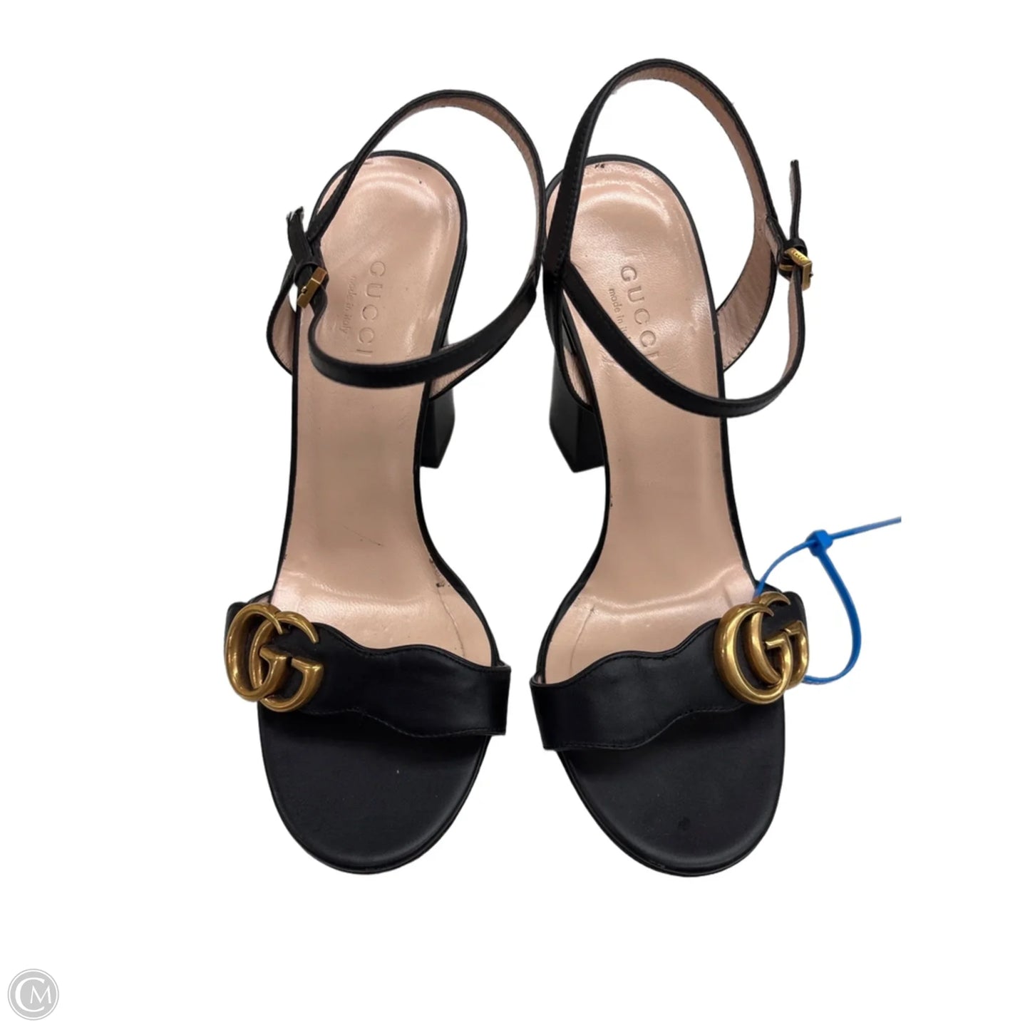 Shoes Luxury Designer By Gucci In Black & Gold, Size: 7