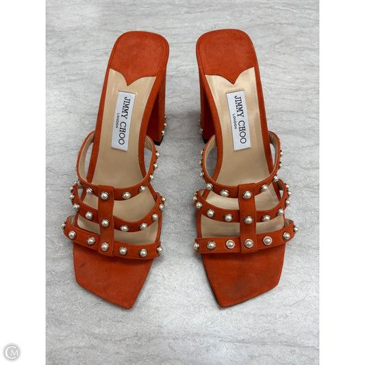 Sandals Luxury Designer By Jimmy Choo In Orange, Size: 12