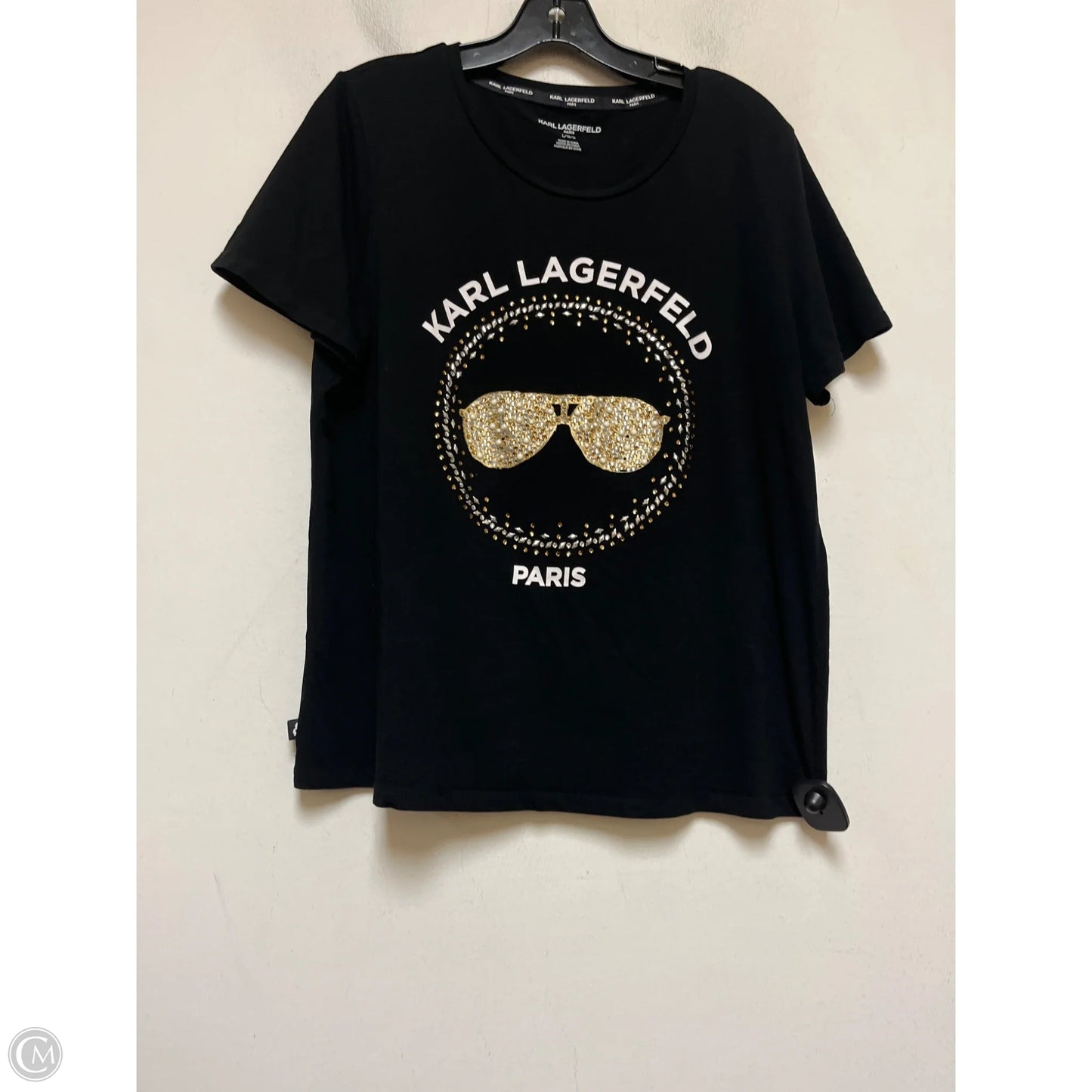Top Short Sleeve Designer By Karl Lagerfeld In Black, Size: L